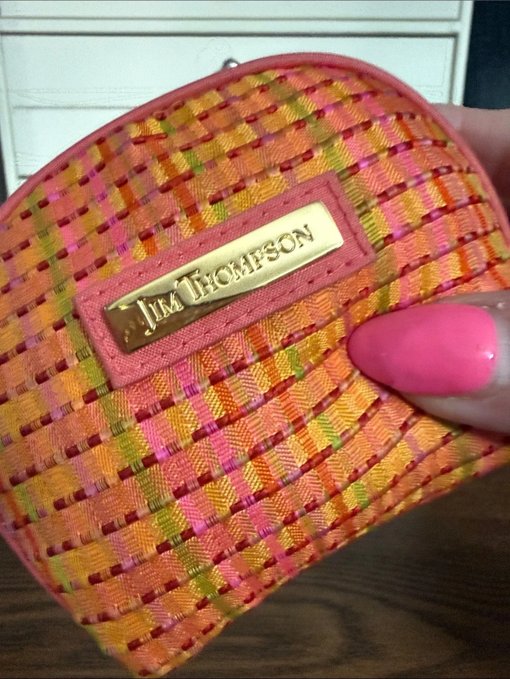Lilly Thompson Orange & Pink Woven Mini Pouch/Case; Like New!